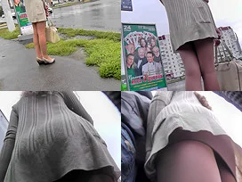 Hot upskirt porn with amateur red head girl in public