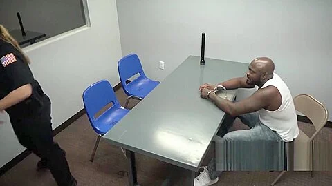 Black bald guy is caught by milf cops at massage place