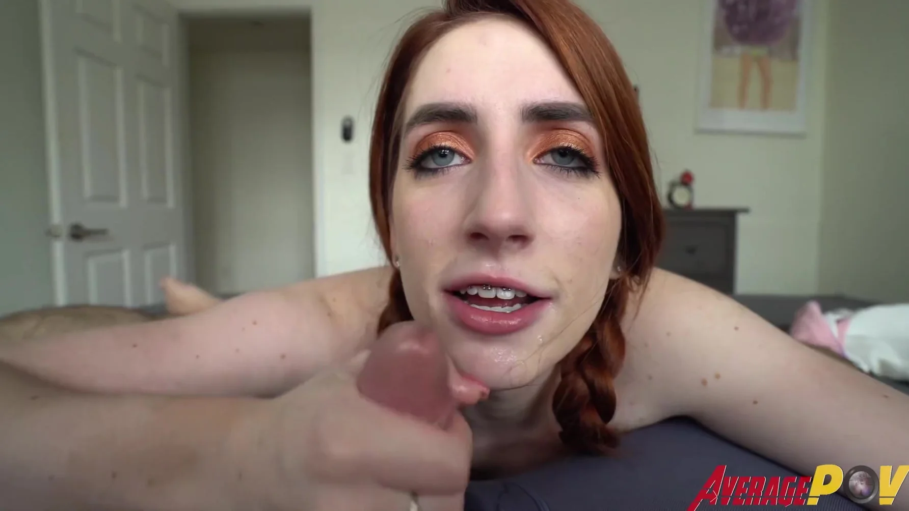 Nerdy Red Head Step sister With Braces Gives Step Brother Sloppy Blowjob