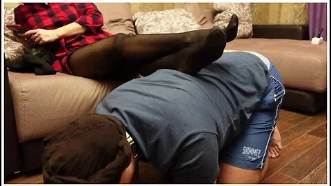 A Slave In A Collar Is Kneeling Legs In Black Socks And Tights - Verified Amateurs