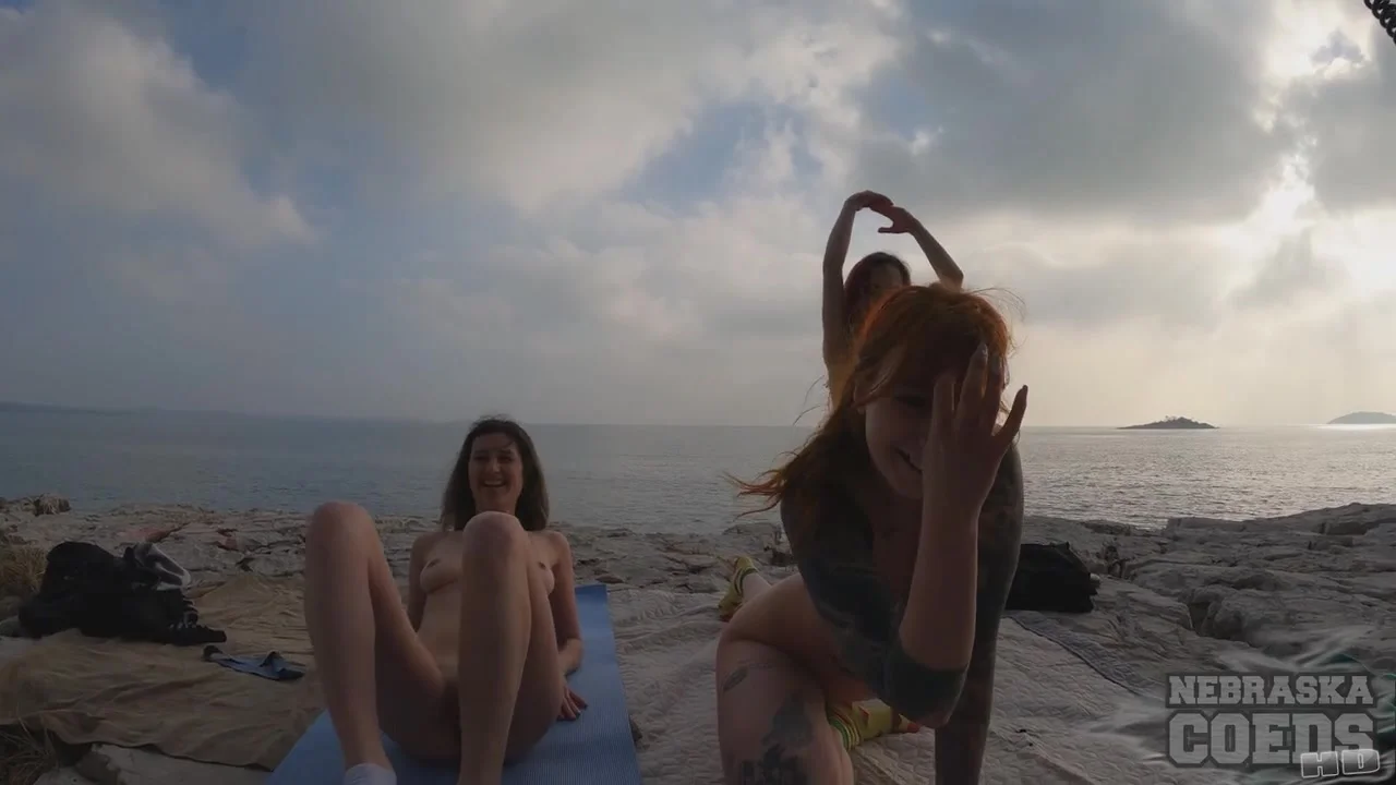 Three Girls Doing Naked Yoga On The Beach Early Spring Hard Nipples
