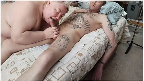 Stepmother-in-law Massages A Penis With Her Hands Makes A Deep Blowjob And Gets A Big Cumshot