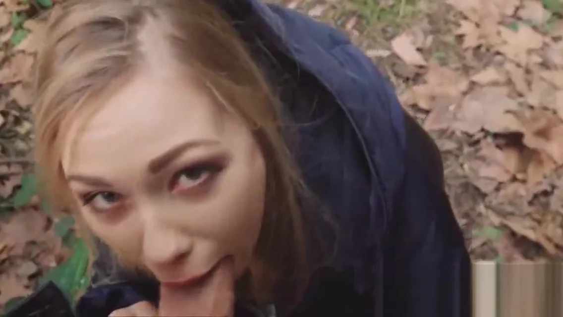 Beautiful bookworm blows thick dick outdoors