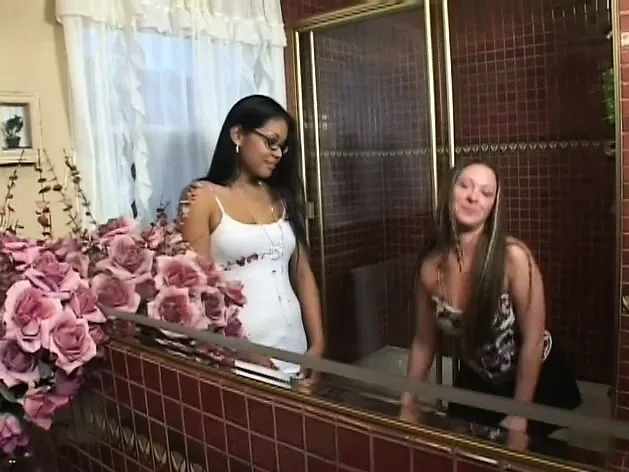 Precious bitch with perfect tits has lesbian sex in shower room