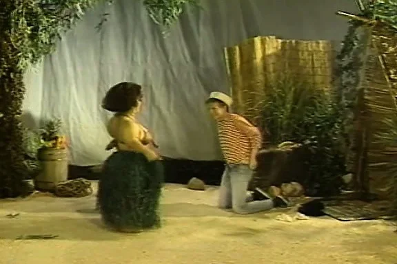 Crazy porn spoof with a dude jerking off while a midget watches