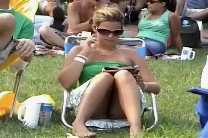 Upskirt view on the park grass