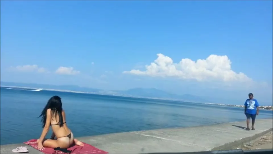 beach - Exhibitionist hot wife with underwear