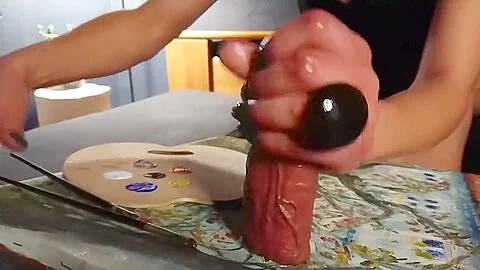 Handjob Cumshot To Make Art With Cock Milking