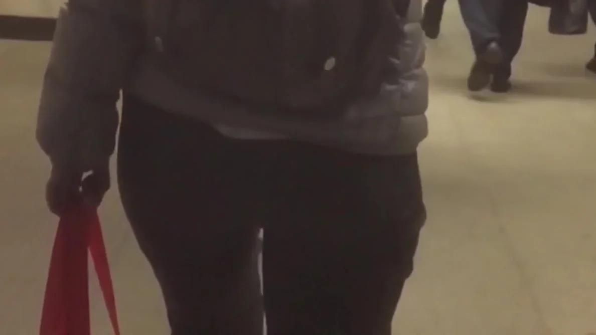 Nice blonde's ass in black pants