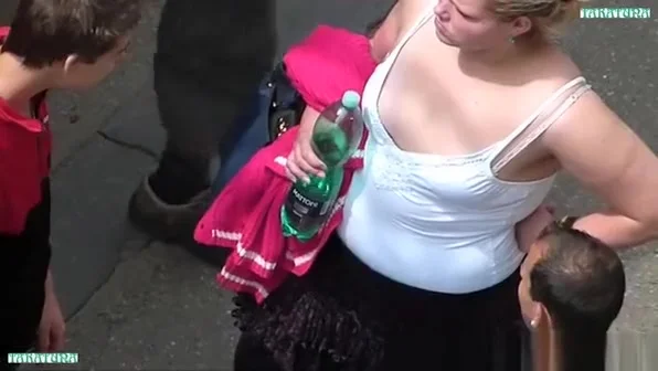 Blonde with small tits in big cleavage.