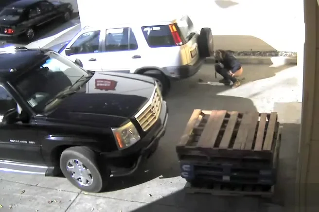 Chubby woman takes a huge behind a parked car
