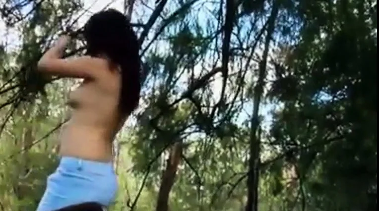 Hairy Nerdy Teen Gita naked in forest