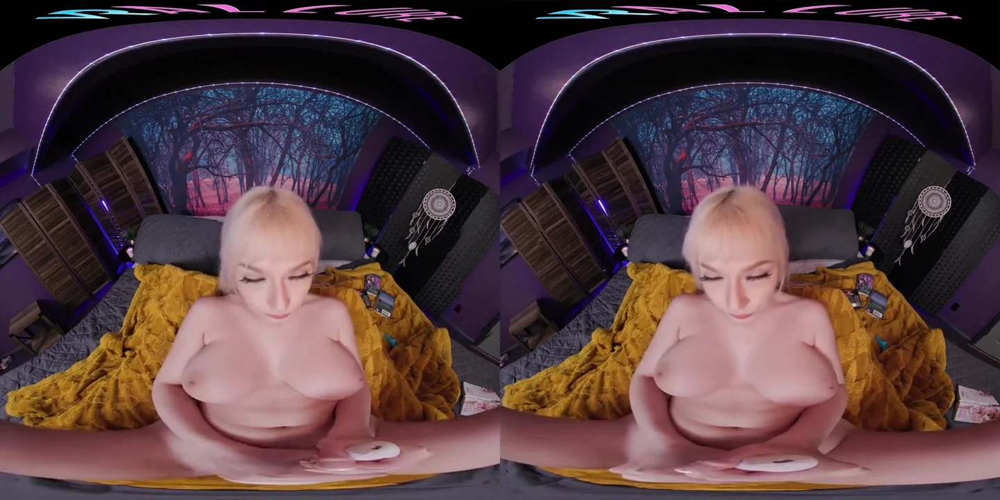 Naturally busty blonde plays with her sex toys in virtual reality