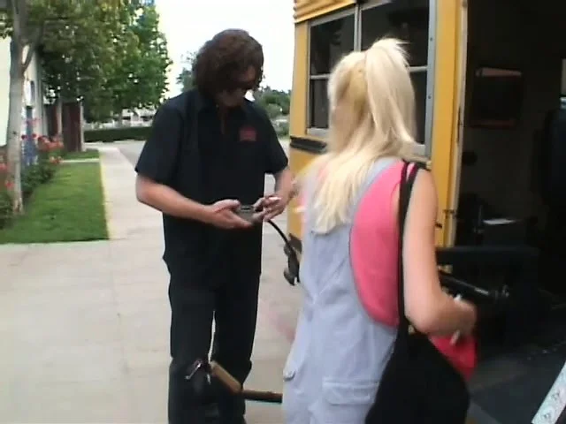 Busty babe Kat seduces and fucks a hung womanizer on a school bus