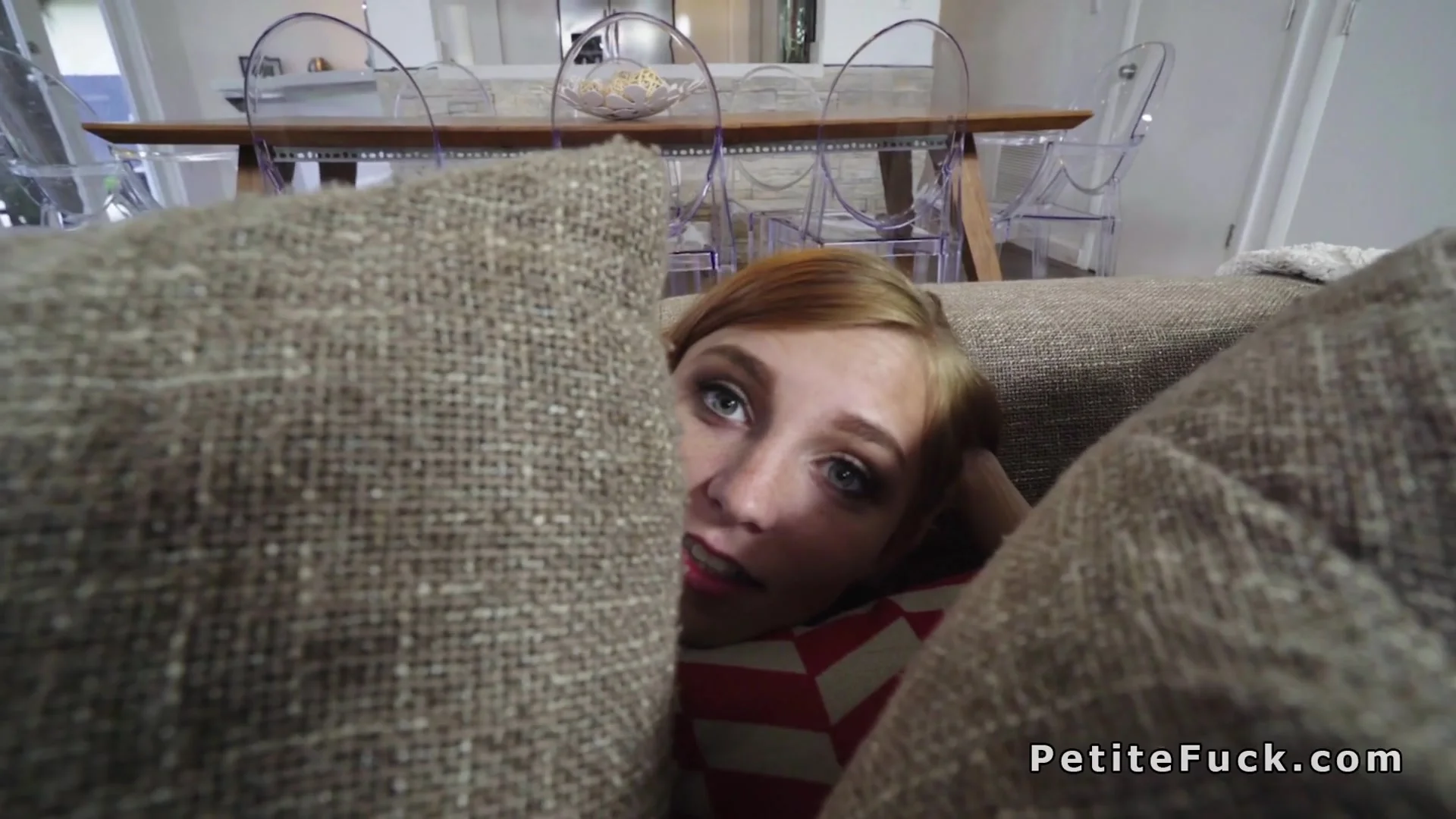 Petite chestnut blows and fucks huge dick