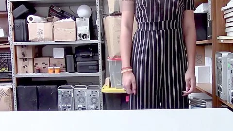 Security guy catches sexy blonde jewelry shoplifter