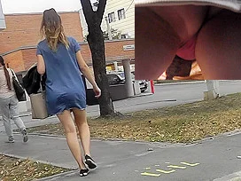First-class upskirt in public with a lady in jeans skirt