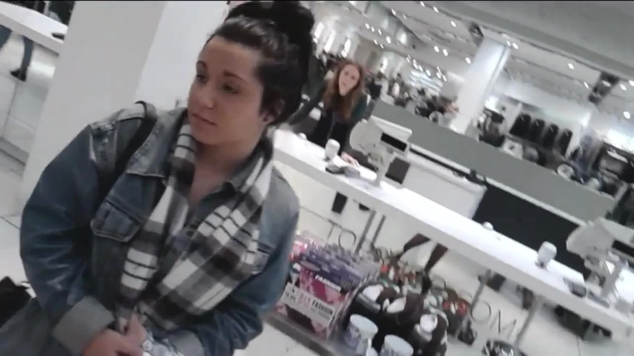 Upskirt black tights & heels out shopping (with face)