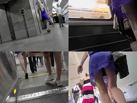 A-line skirt on skinny ass of a blonde in upskirt vid