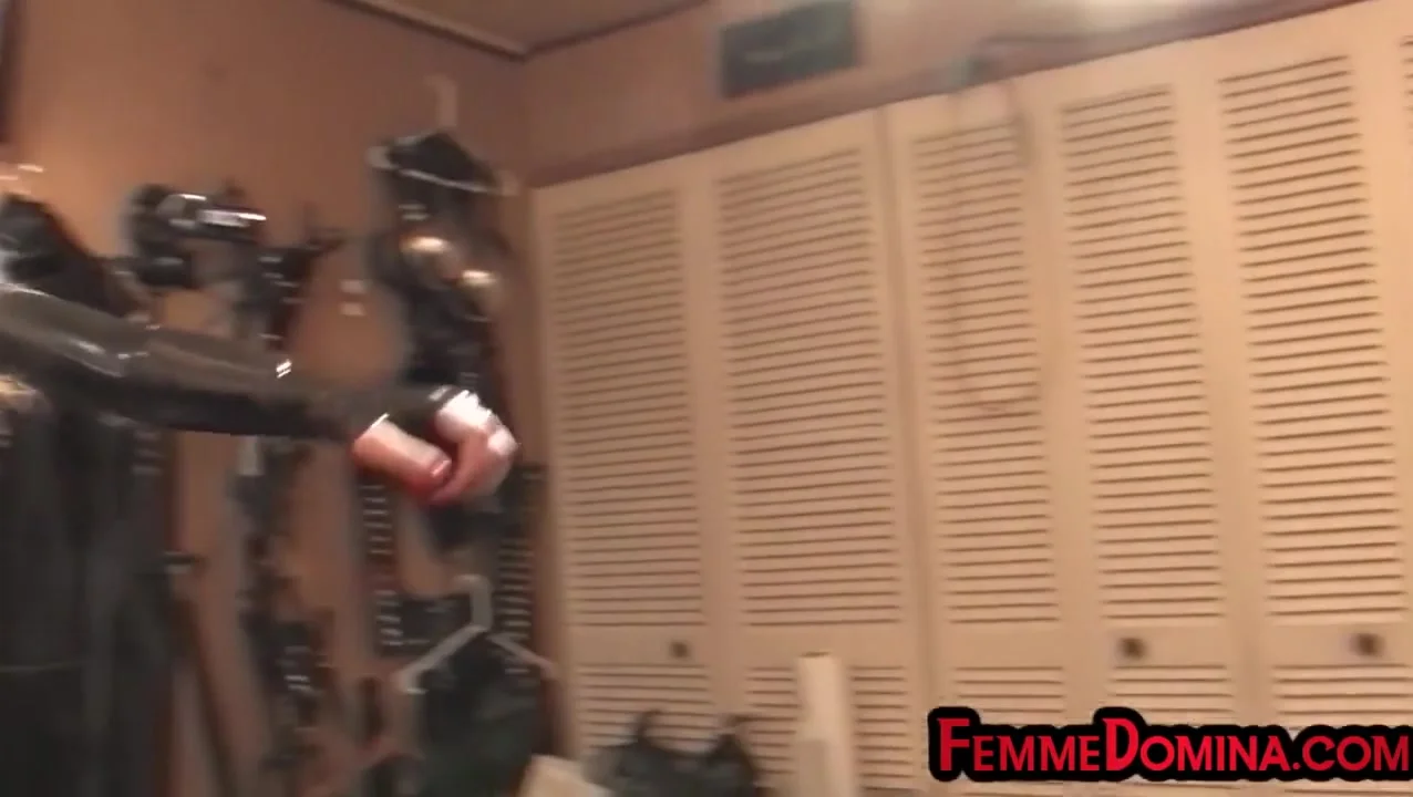 Femdom BDSM latex domina torments sub with cock pump