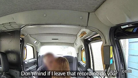 Petite redhead flashing knickers in fake taxi