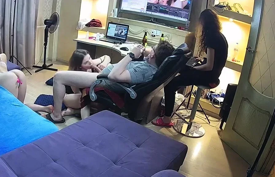 Sexy young amateur couple having sex during their cam show