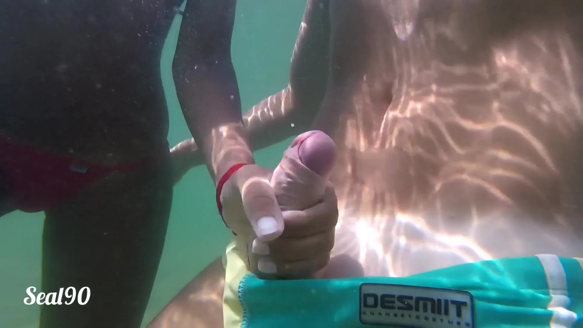 Handjob Underwater In A Public Beach. Cum In The Sea
