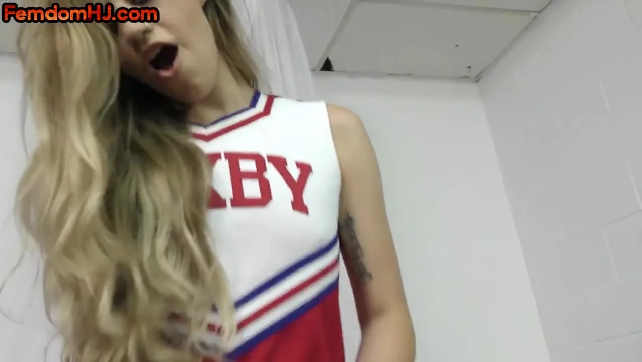 Femdom cheerleader wanks cock in POV after facesitting