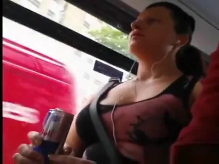 Big boobs cleavage in bus