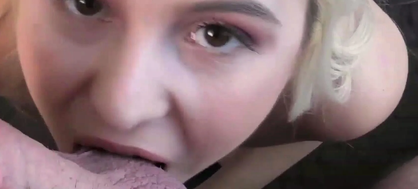 Blonde teen with a thick ass swallows cum