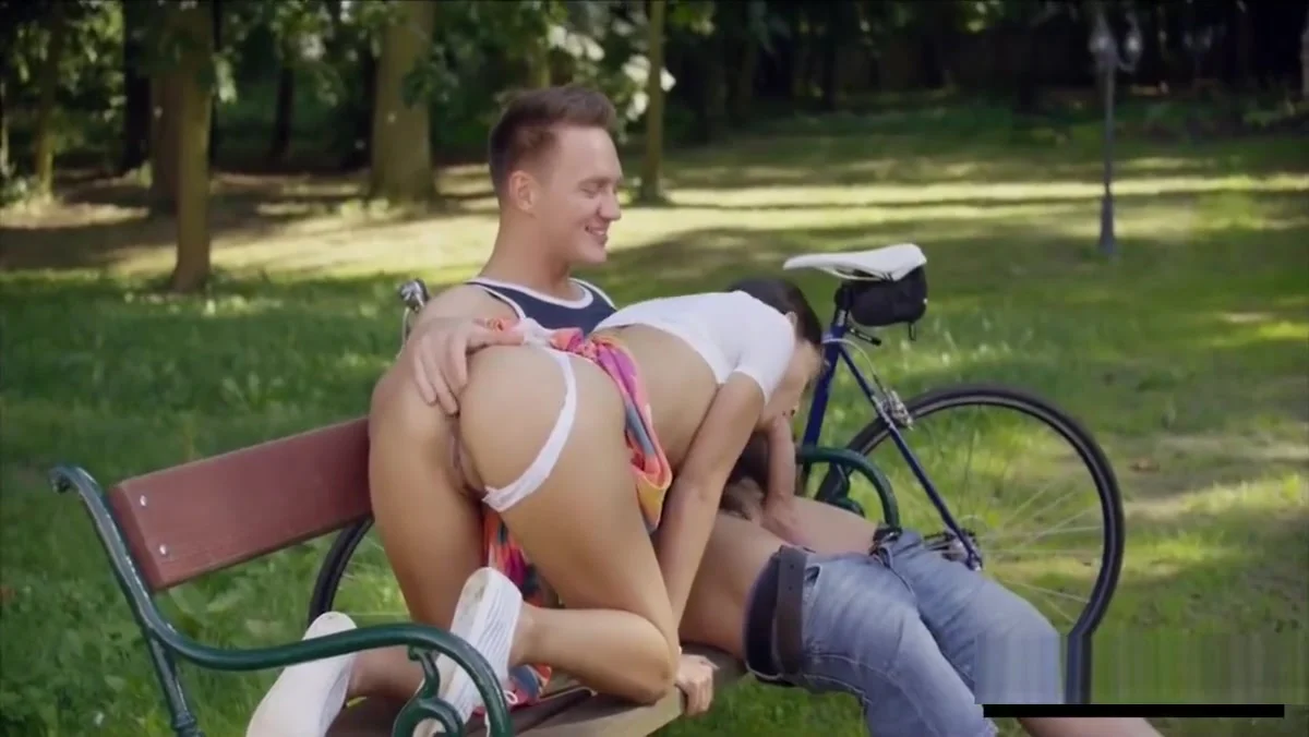 Romantic anal sex on park bench