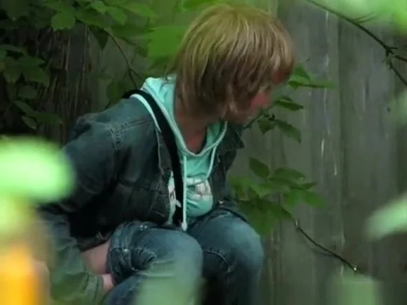 Short hair blonde caught peeing outdoors