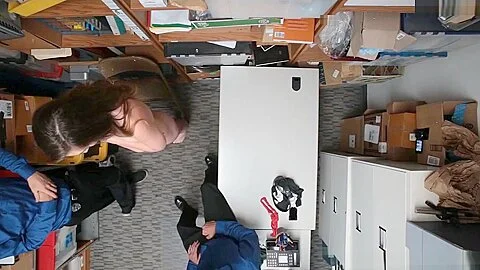 teen 18+ Thief Tag Teamed By Security Guards In The Back Office