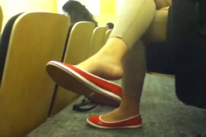 Candid college girl flats dangle.