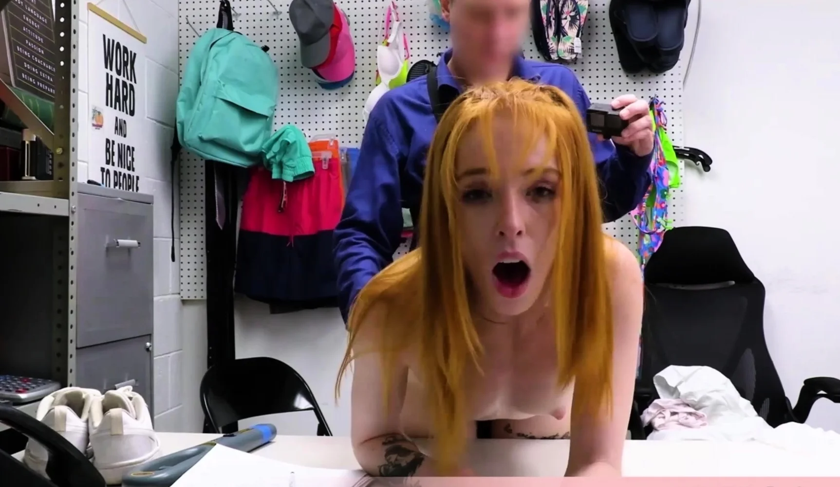Pale skinned petite redhead shoplifter