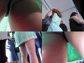 Upskirt vid made in public shows redhead in g-string