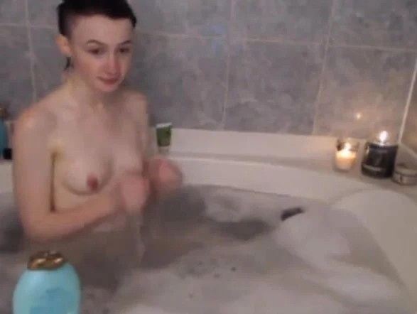 cute girl takes a bath