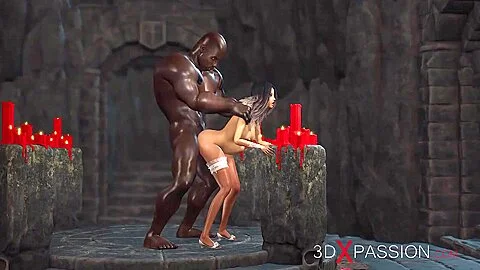 Hot sex! Black guy plays with a sexy bride in the dungeon