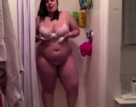 BBW With Big Ass and Tits Strips in Shower on Webcam