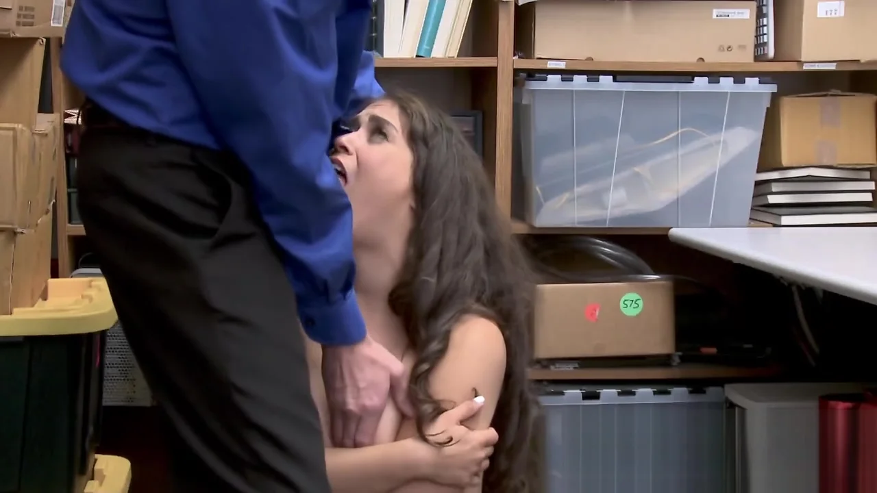 Shoplifter gets fucked by two horny mall cops in office