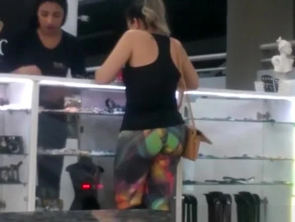 Woman in colorful spandex pants