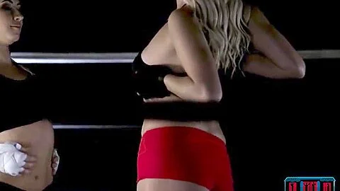 Boxing lesbian babes workout and get naked in the ring