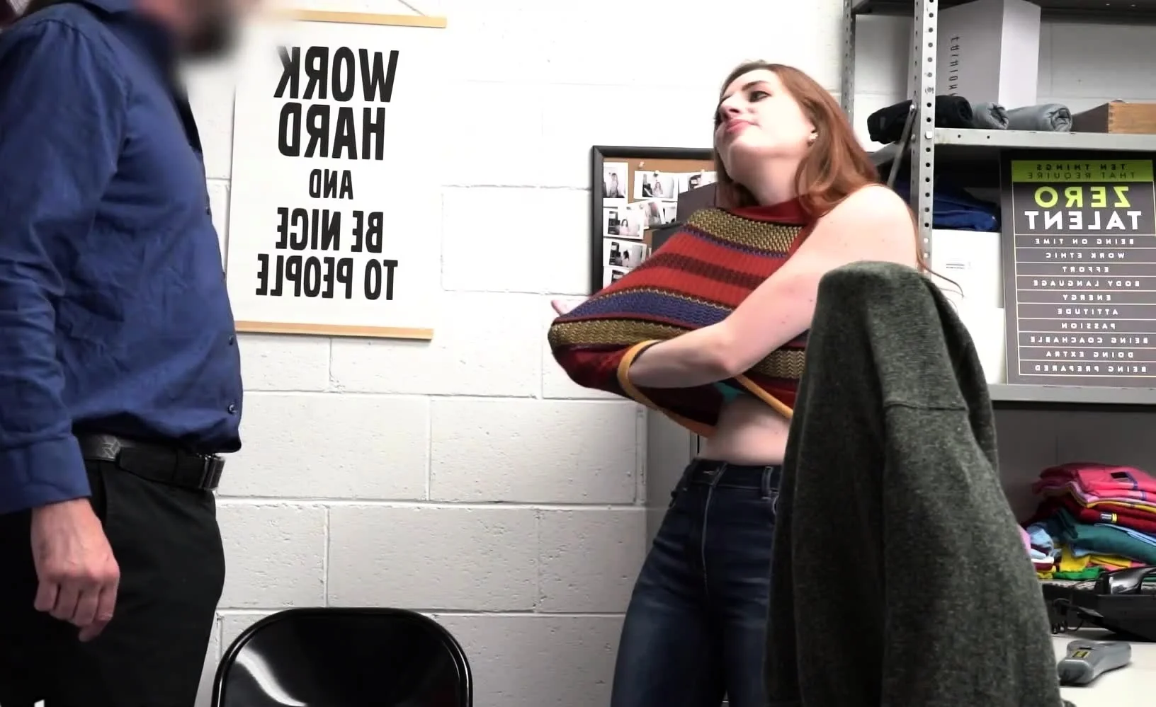 Busty redhead teen suspect punish fucked on CCTV by cop