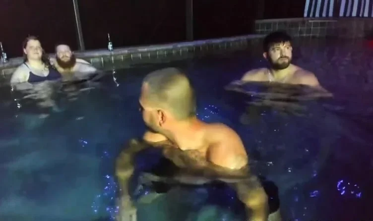 Group of bbw mature pool party