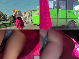 Hot thong shot of redhead's ass in upskirt video