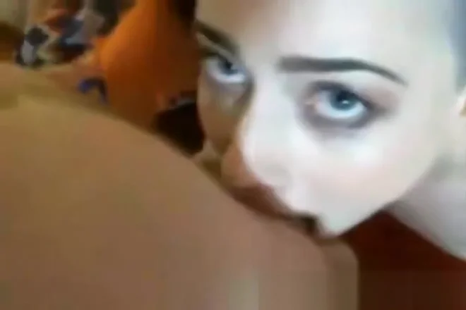 Punk GF sucks cock and gets facialed on webcam