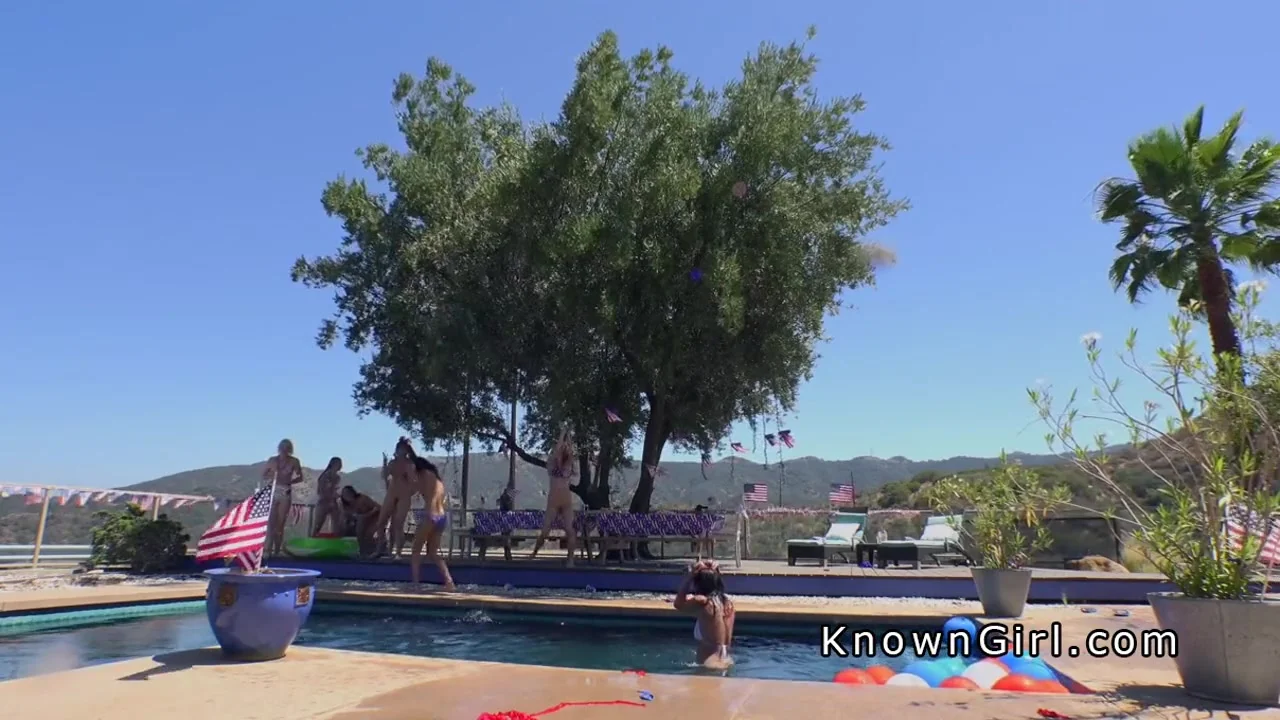 Girlfriend finished pool party and fucked