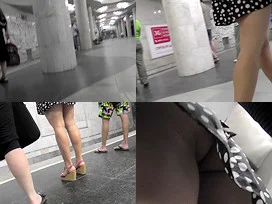 Upskirt video of brunette plumper's flabby ass