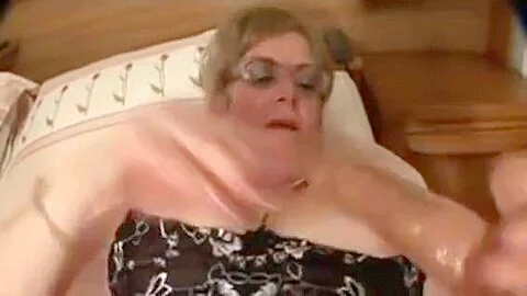 Big Nippled Granny in Stockings Strips and Toys