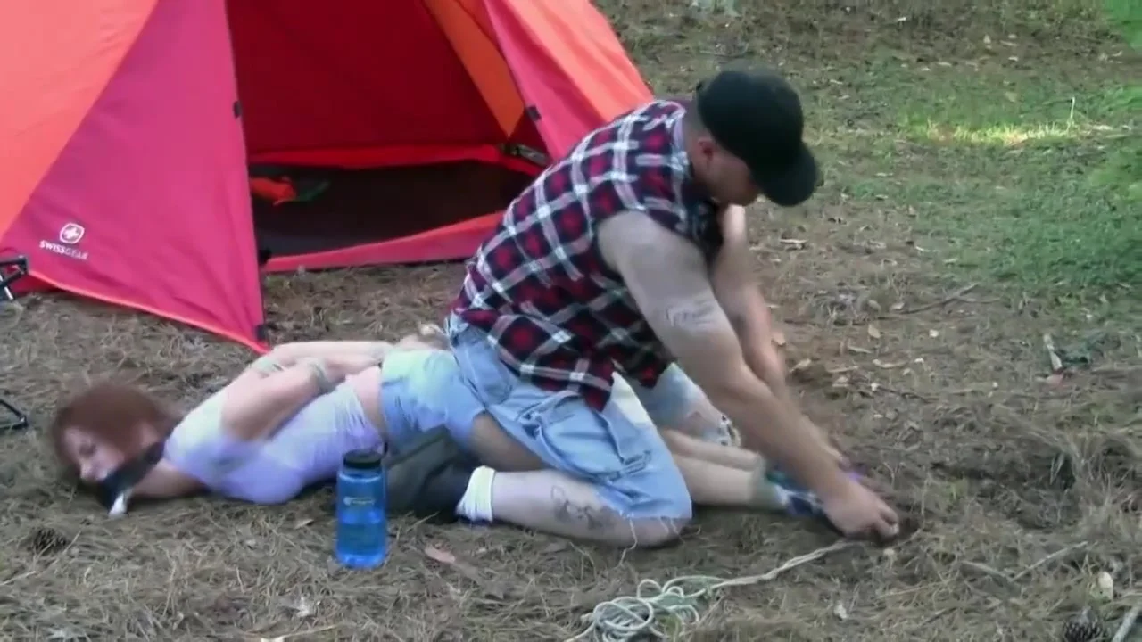 Sexy White Trash Girl Camping Bondage
